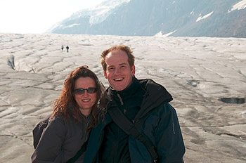 Toeristenfoto bij Athabasca Glacier